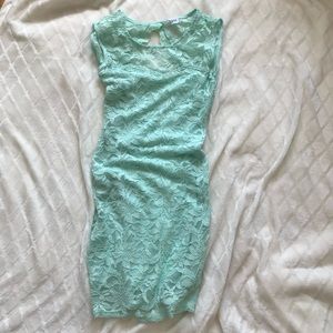 Mint lace open back dress
